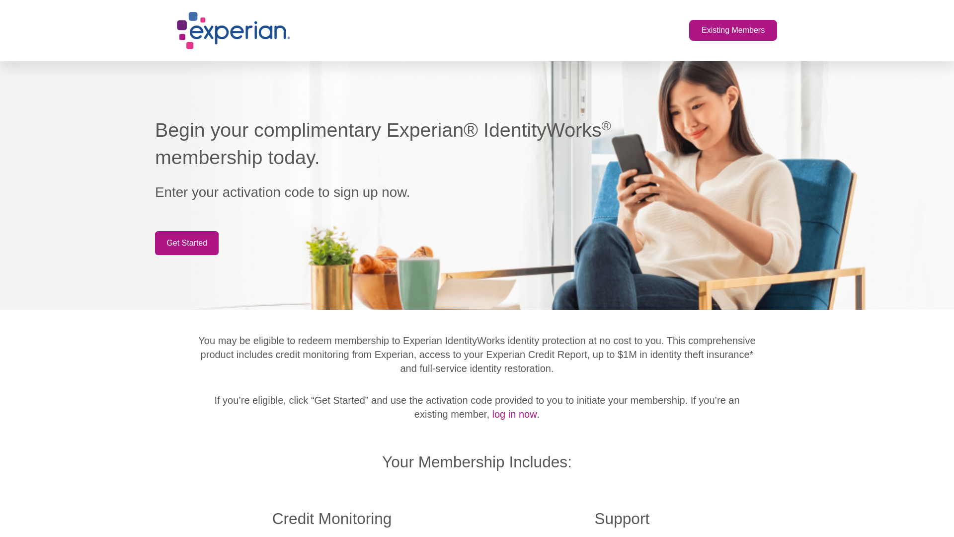 website screenshot of https://www.experianidworks.com/1Bcredit