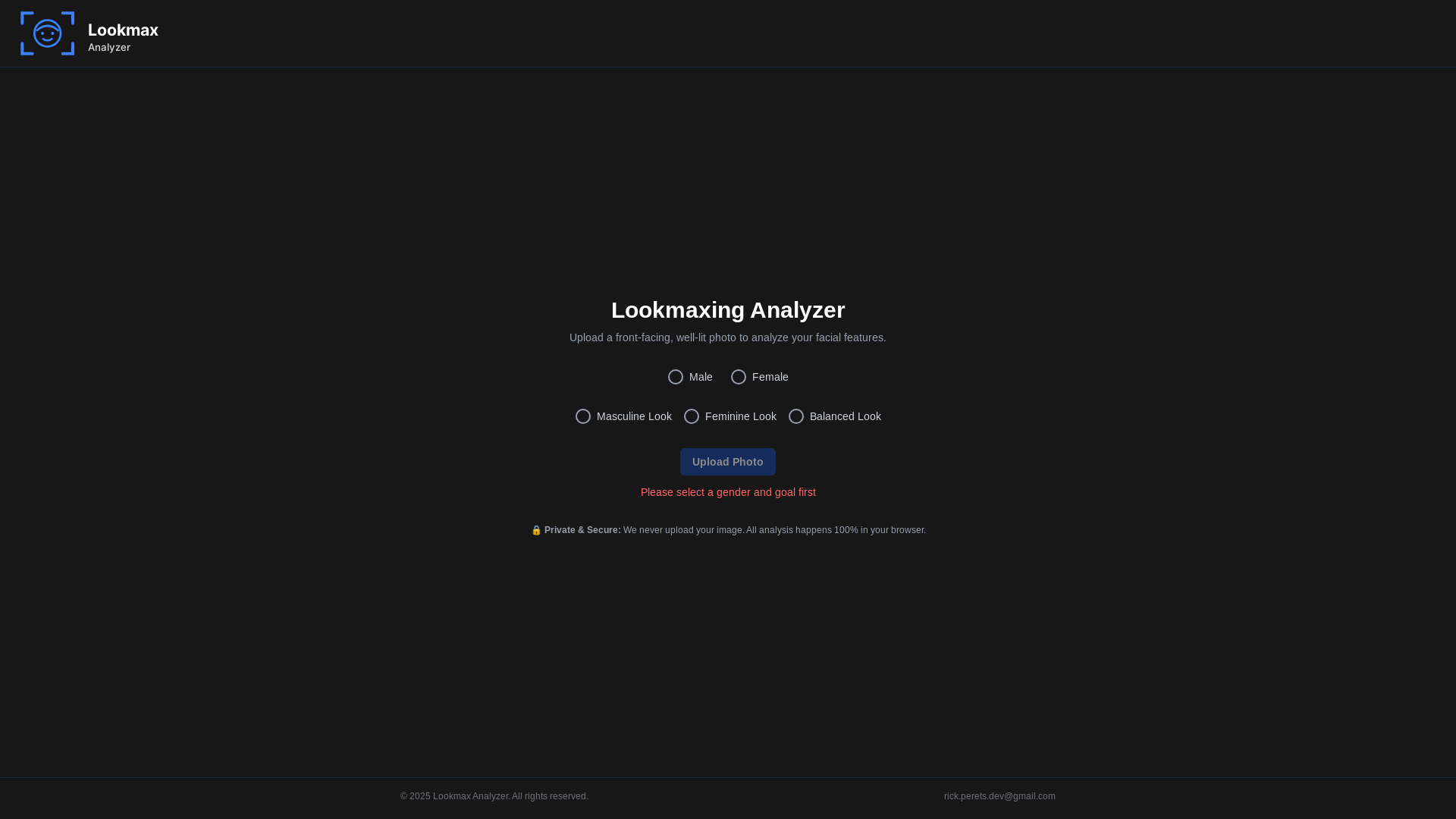 website screenshot of https://lookmax-analyzer.com/
