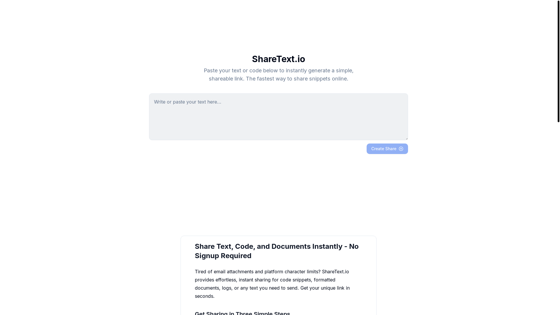 website screenshot of https://sharetext.pages.dev/
