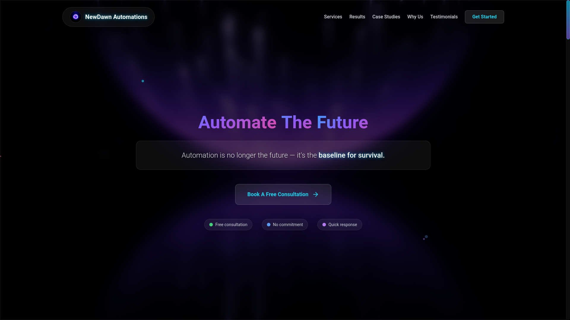website screenshot of https://newdawnautomations.co/