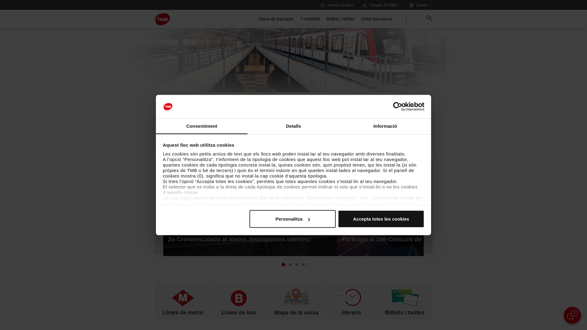 website screenshot of https://www.tmb.cat/
