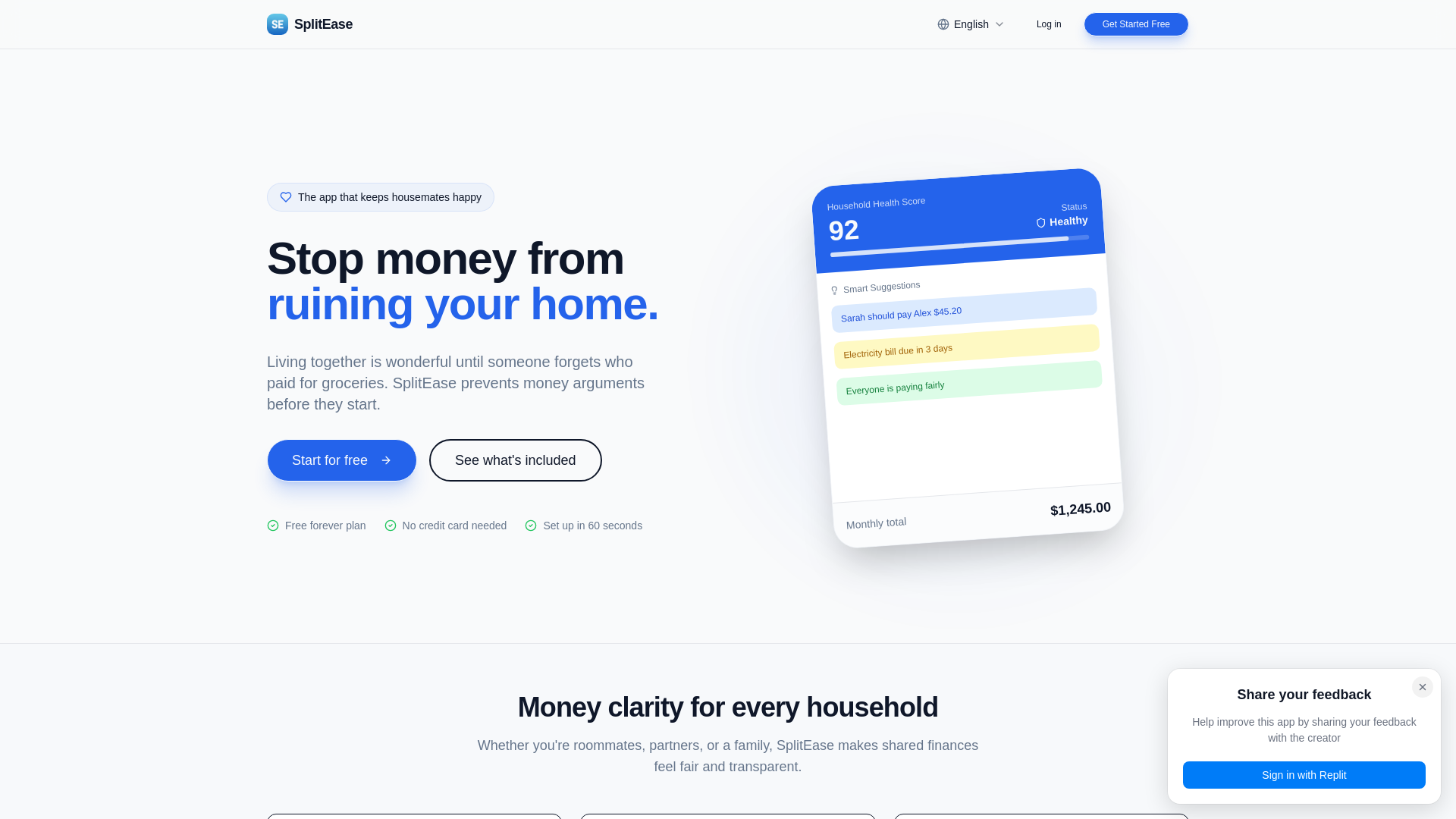 website screenshot of https://spliteaseapp.com/