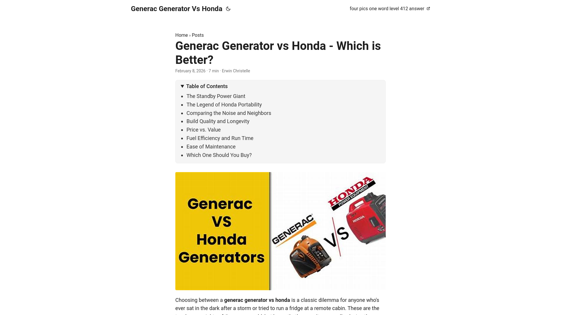 website screenshot of https://generac-generator-vs-honda.pages.dev/
