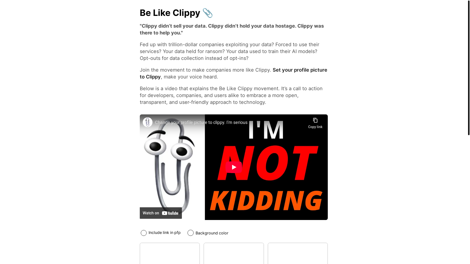 website screenshot of https://be-clippy.com/