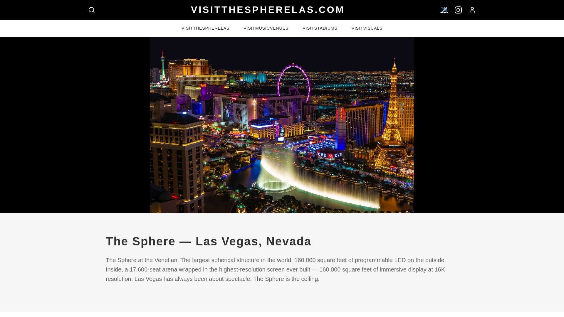 website screenshot of https://visitthespherelas.com/
