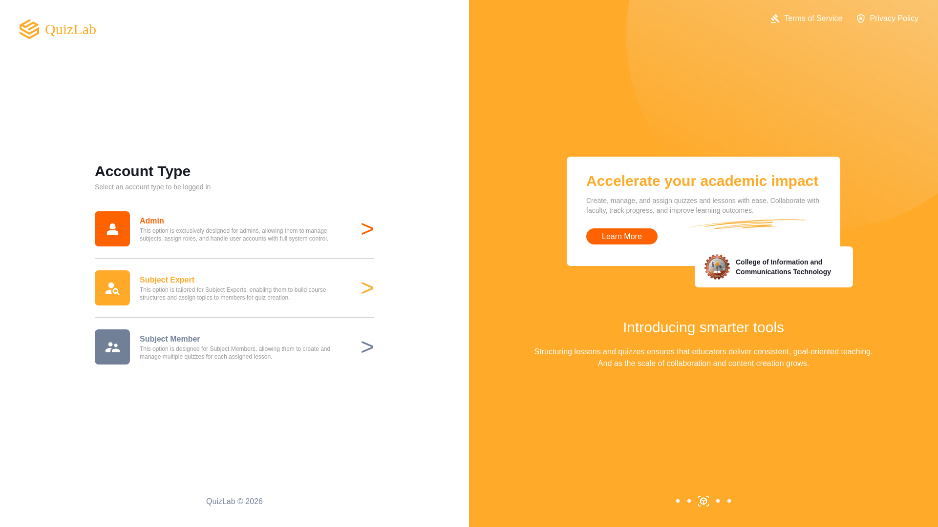 website screenshot of https://cict-quizlab.school/