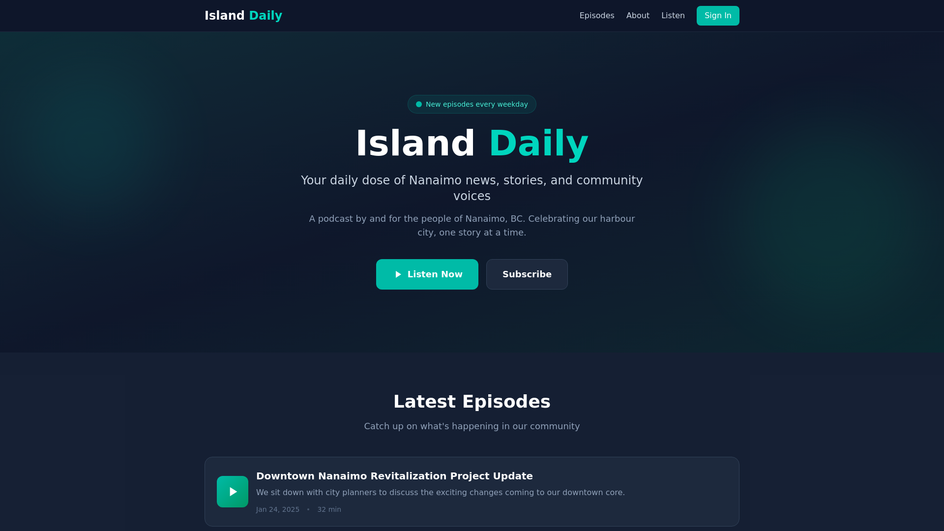 website screenshot of https://islanddailypodcast.com