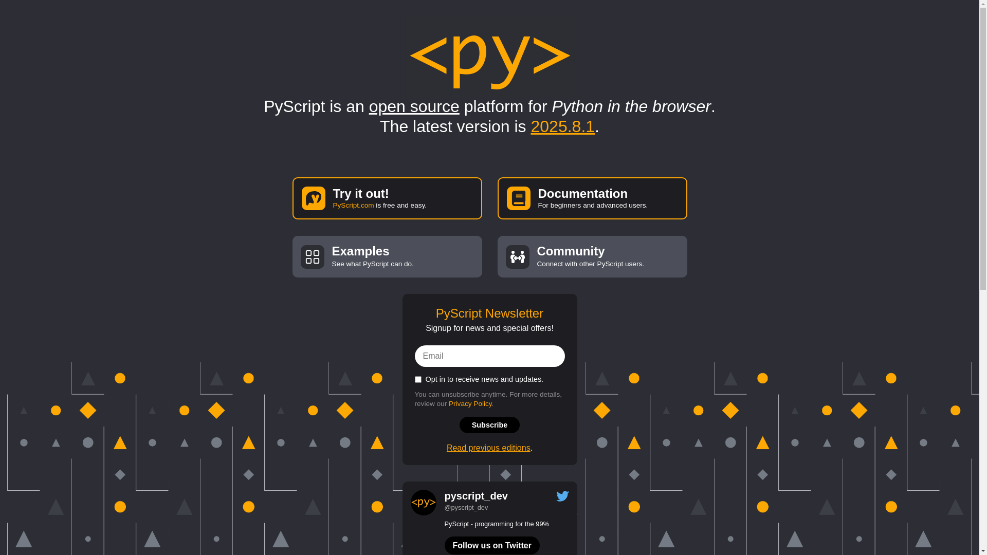 website screenshot of https://pyscript.net/