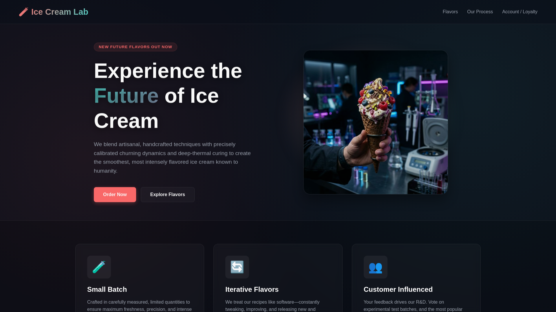 website screenshot of https://icecreamlab.cafe/