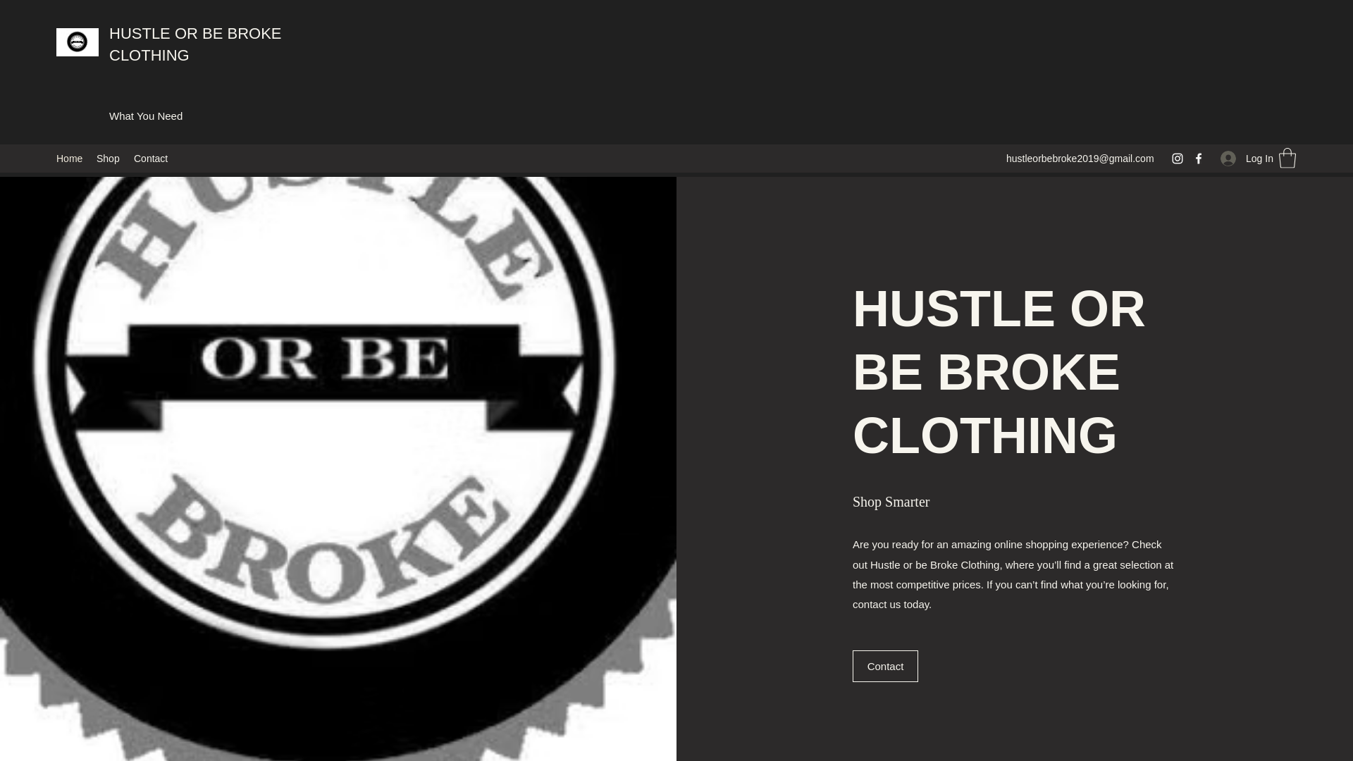website screenshot of https://hustleorbebrokeinc.clothing/