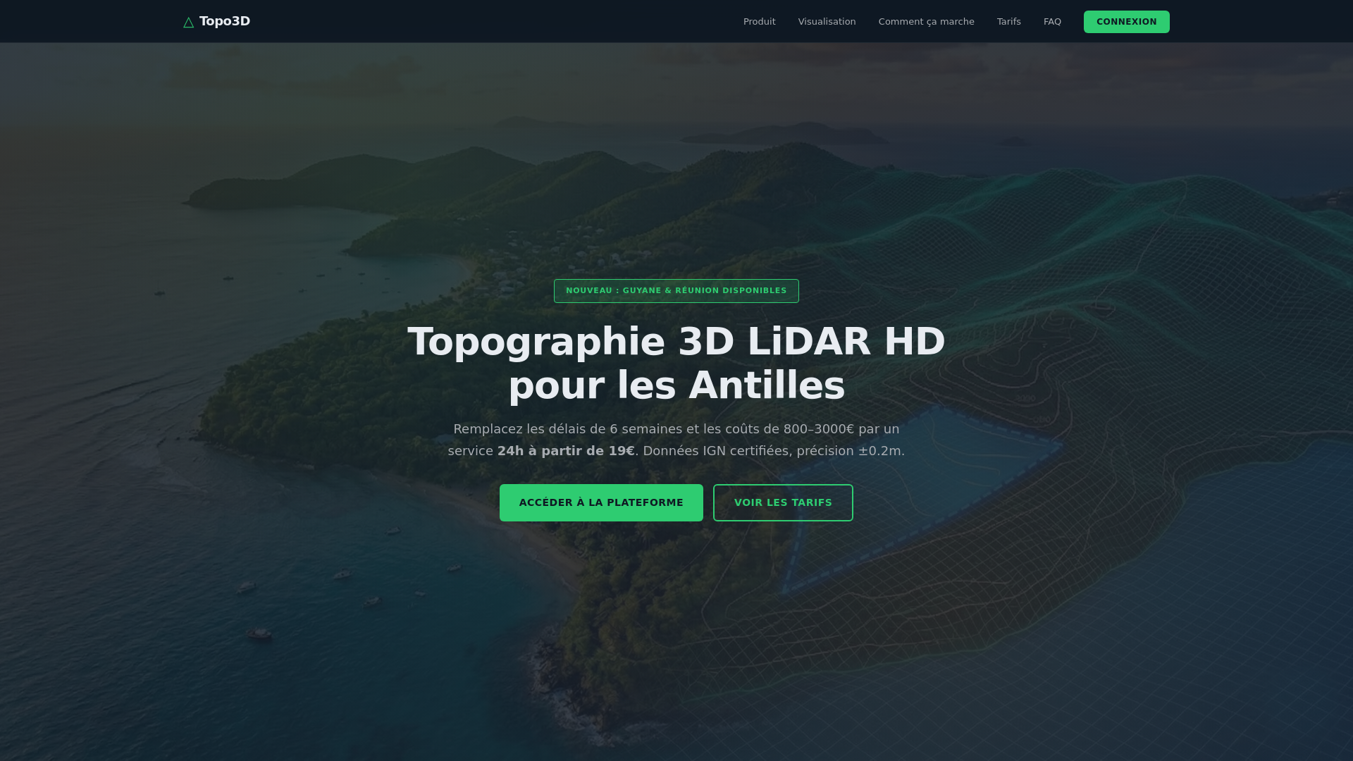 website screenshot of https://topo3d-antilles.com/