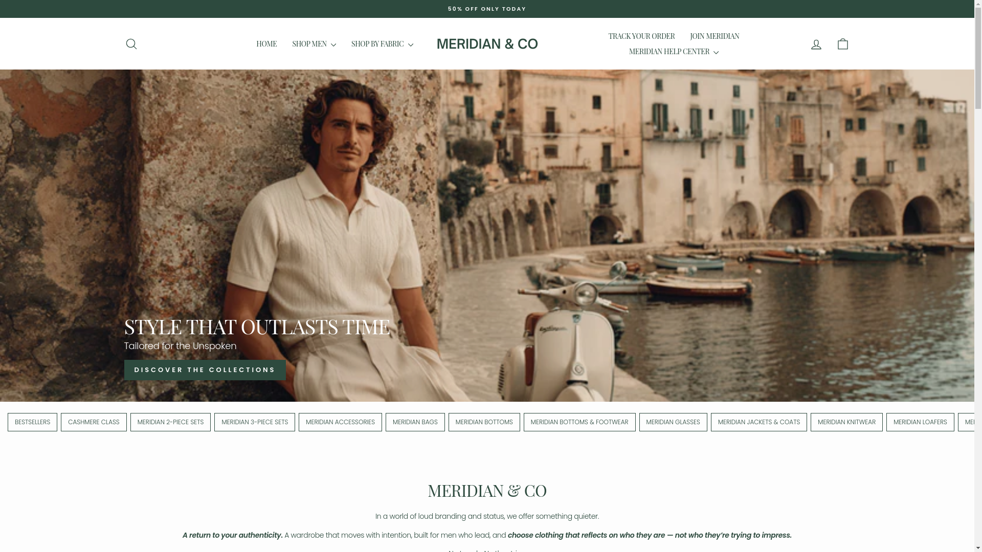 website screenshot of https://meridianwear.co/