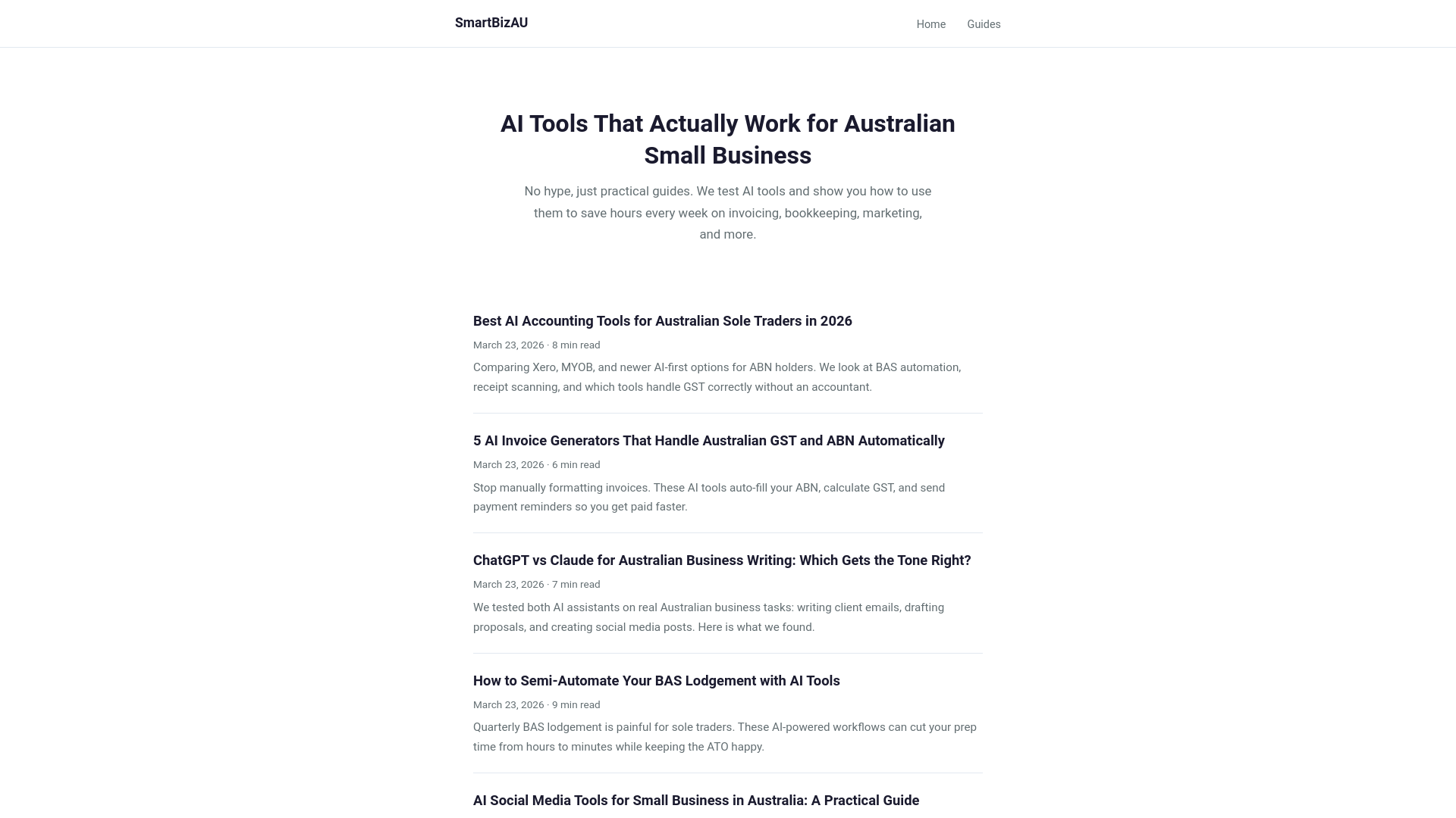website screenshot of https://smartbizau.pages.dev/