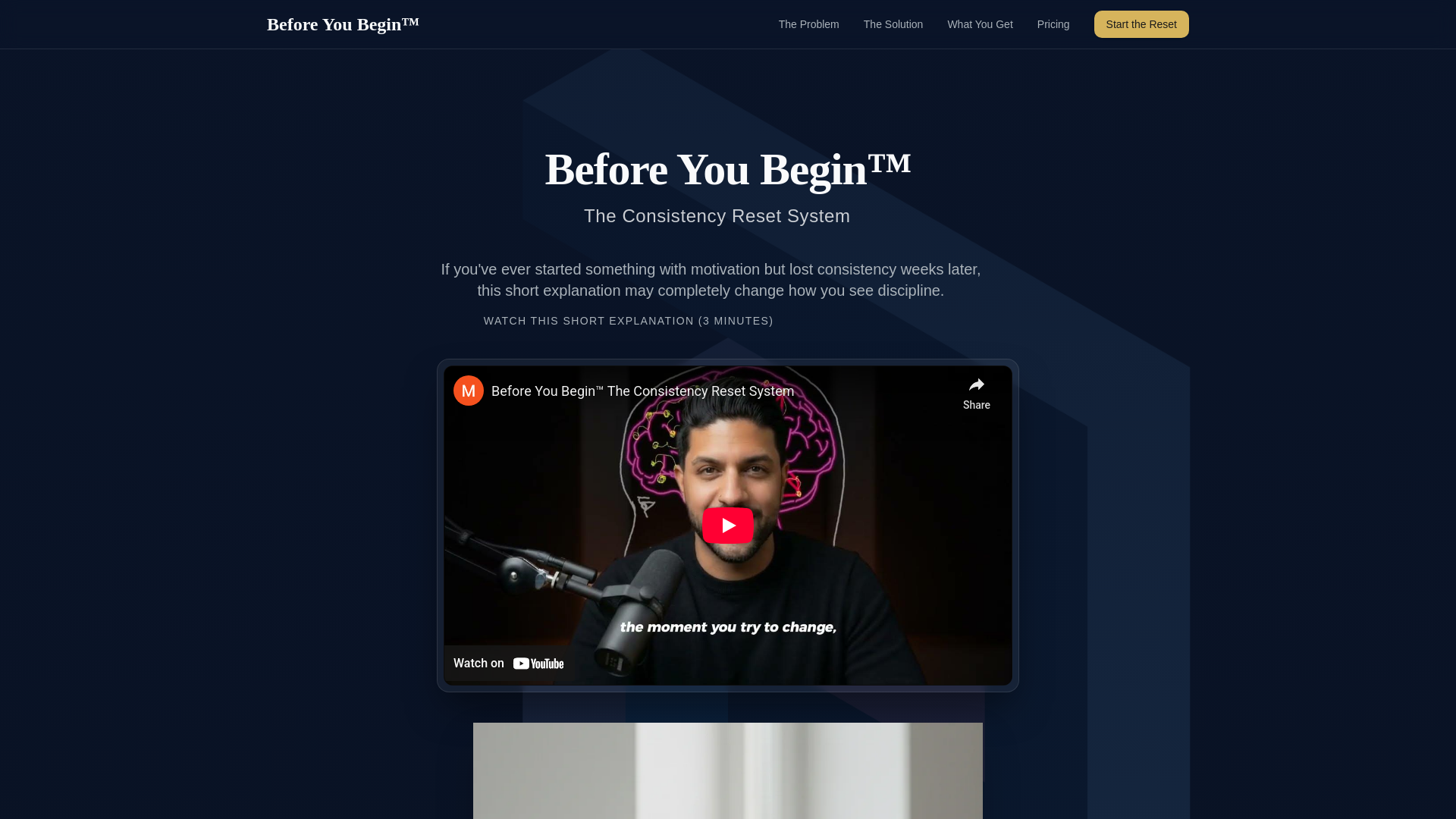 website screenshot of https://consistencyreset.com/