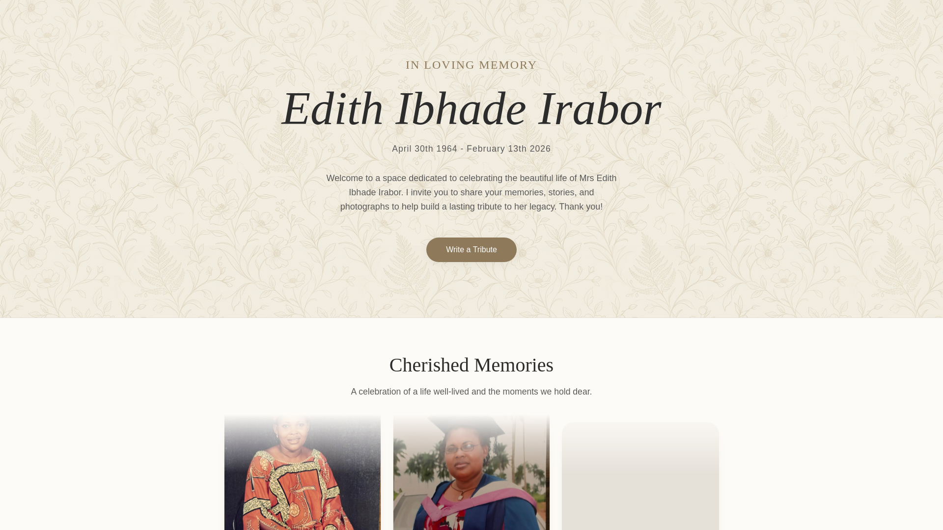 website screenshot of https://edithiraborforever.xyz/