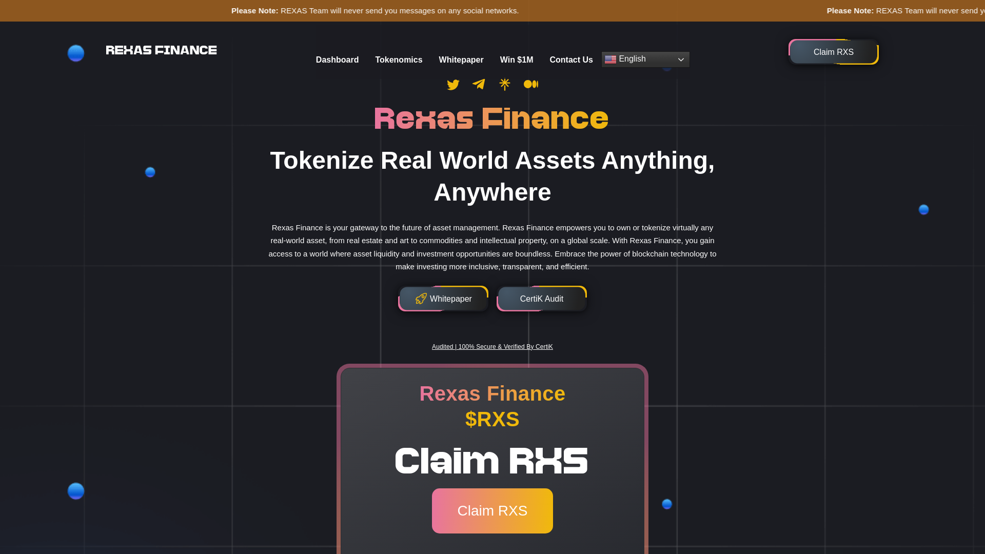 website screenshot of https://rexas-com-claim.live