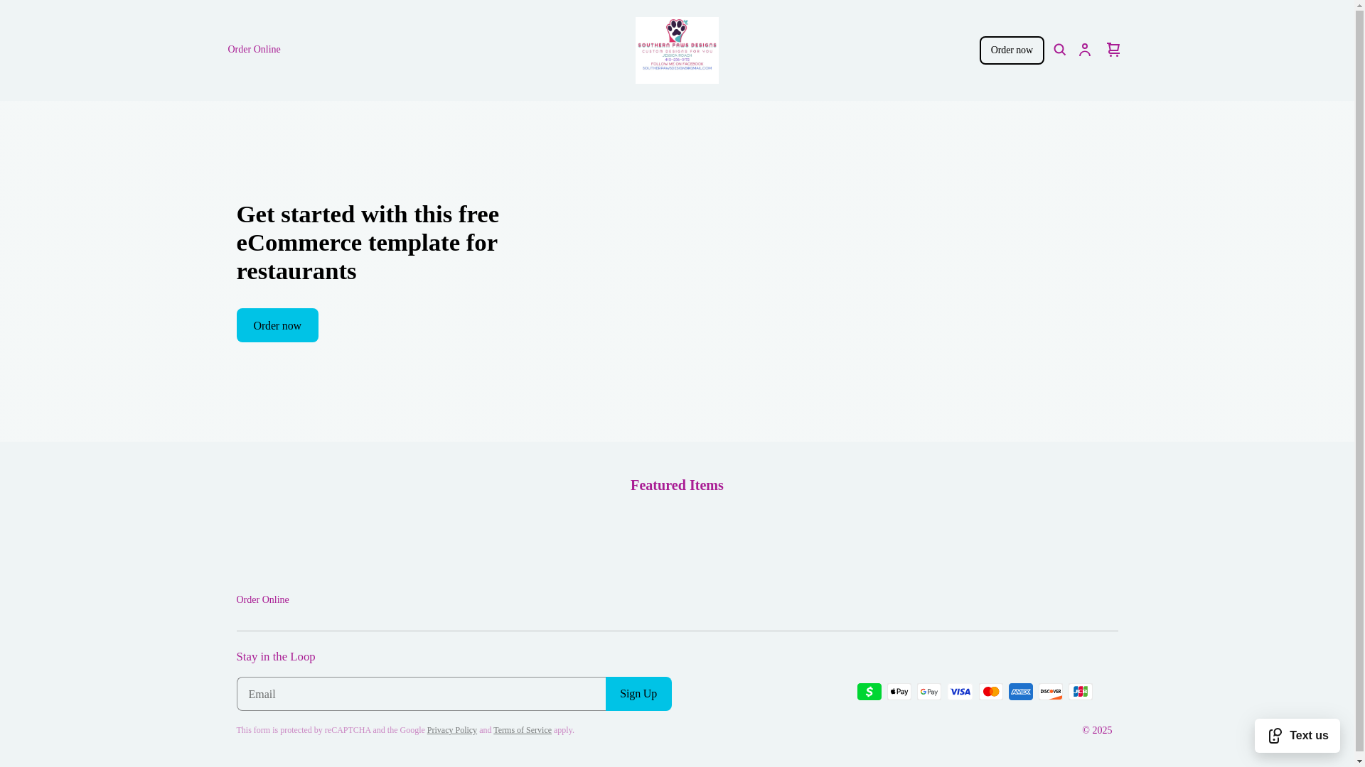 website screenshot of https://southernpawsdesigns.com/