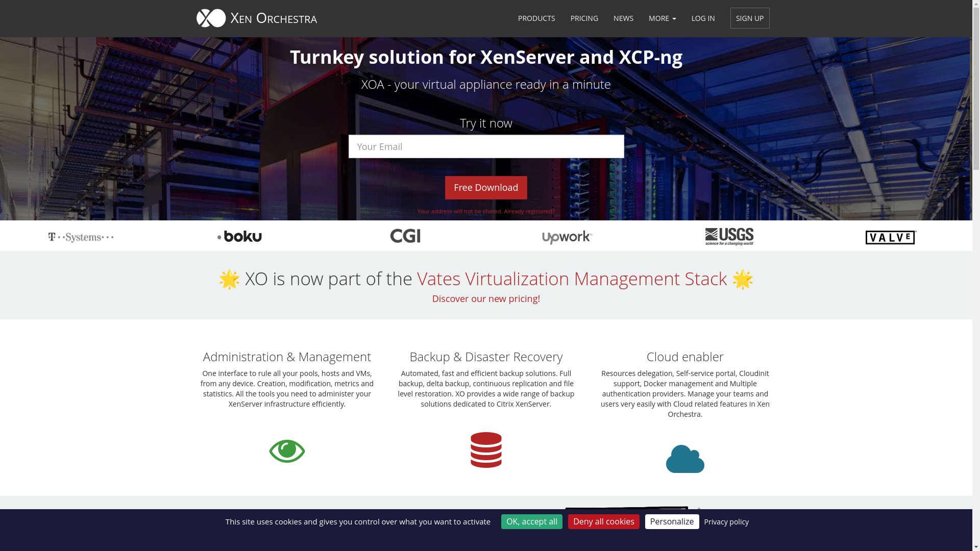 website screenshot of https://xen-orchestra.com