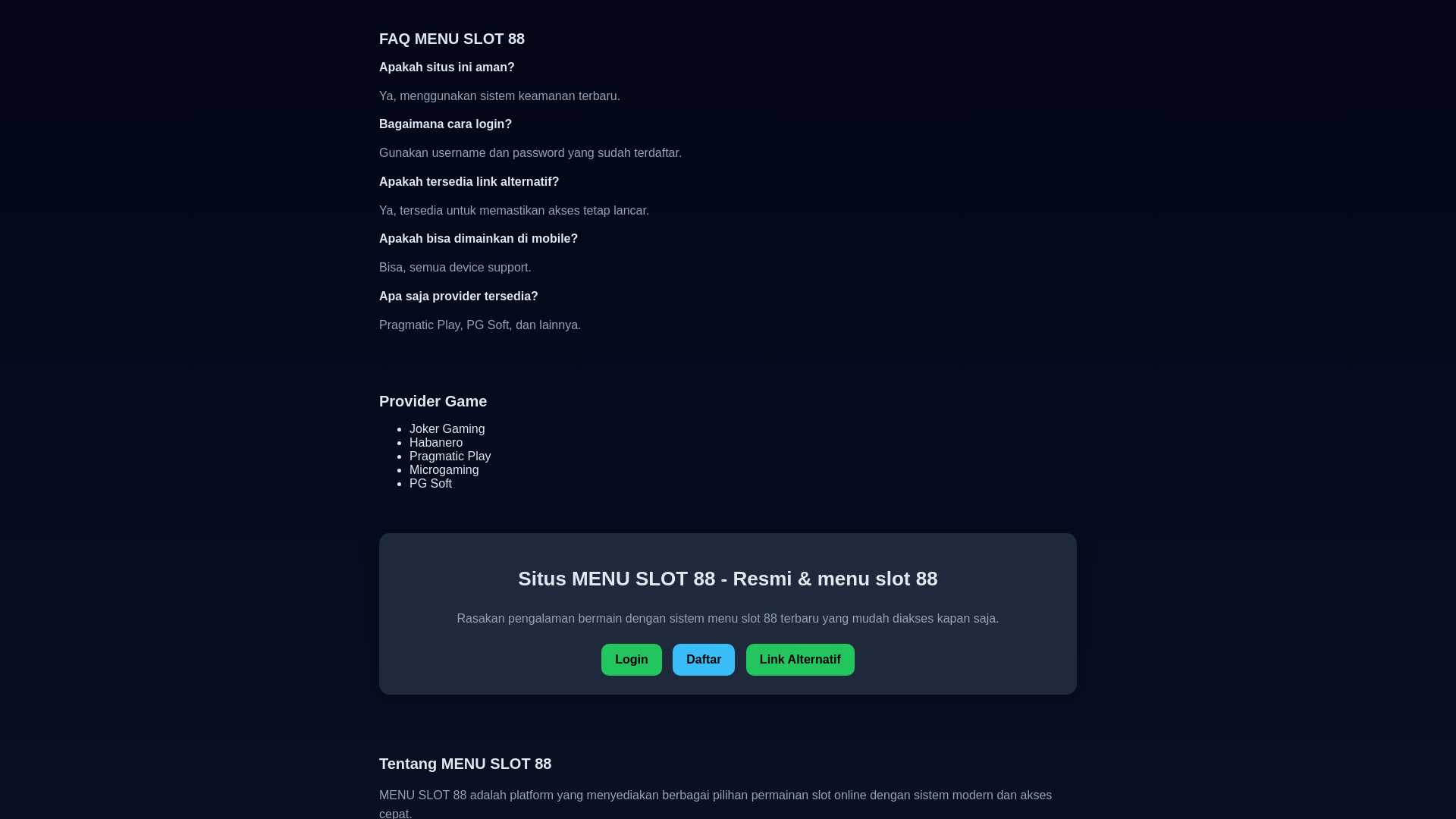 website screenshot of https://menuslot88vip.com/