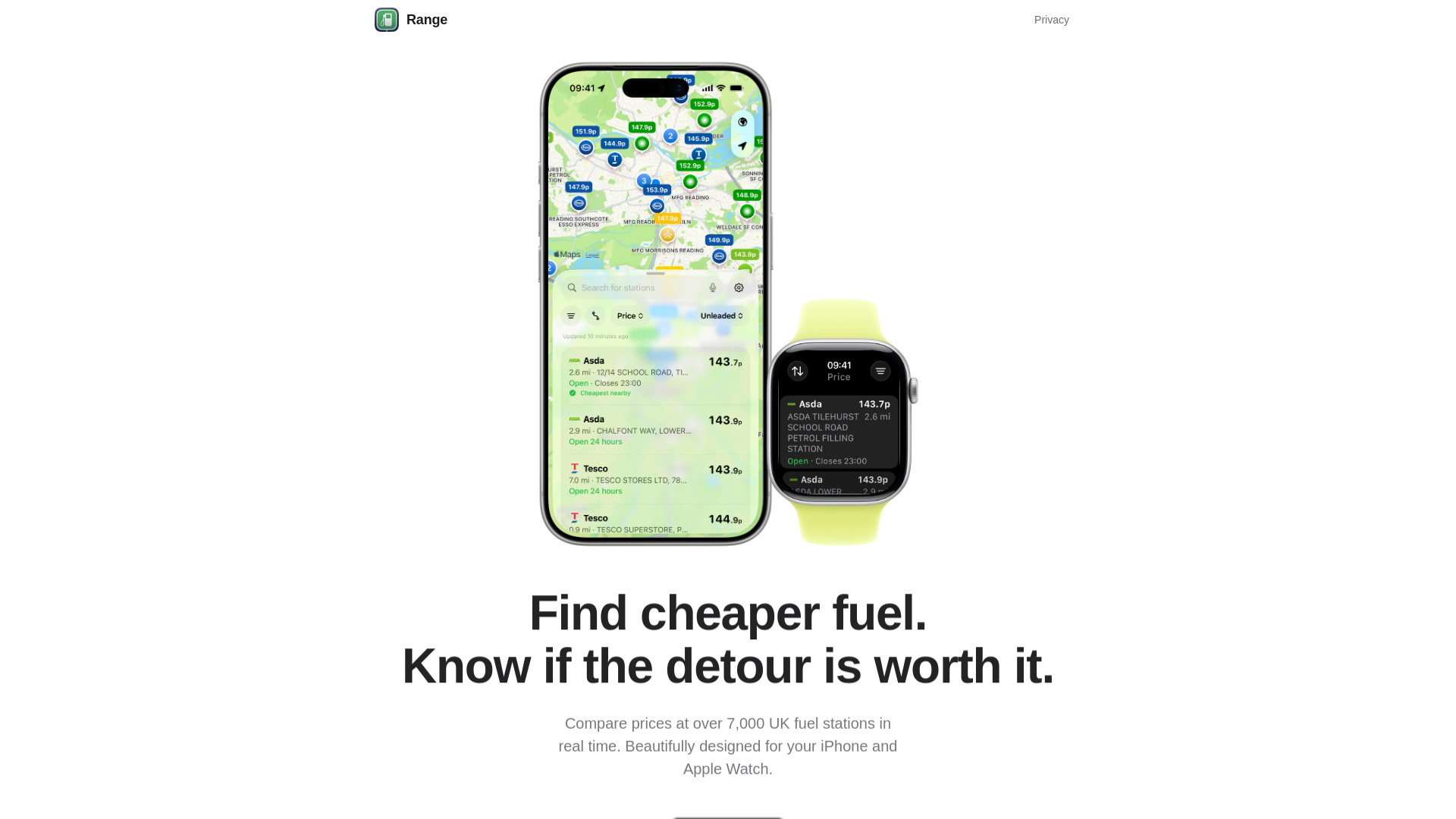 website screenshot of https://getrange.app