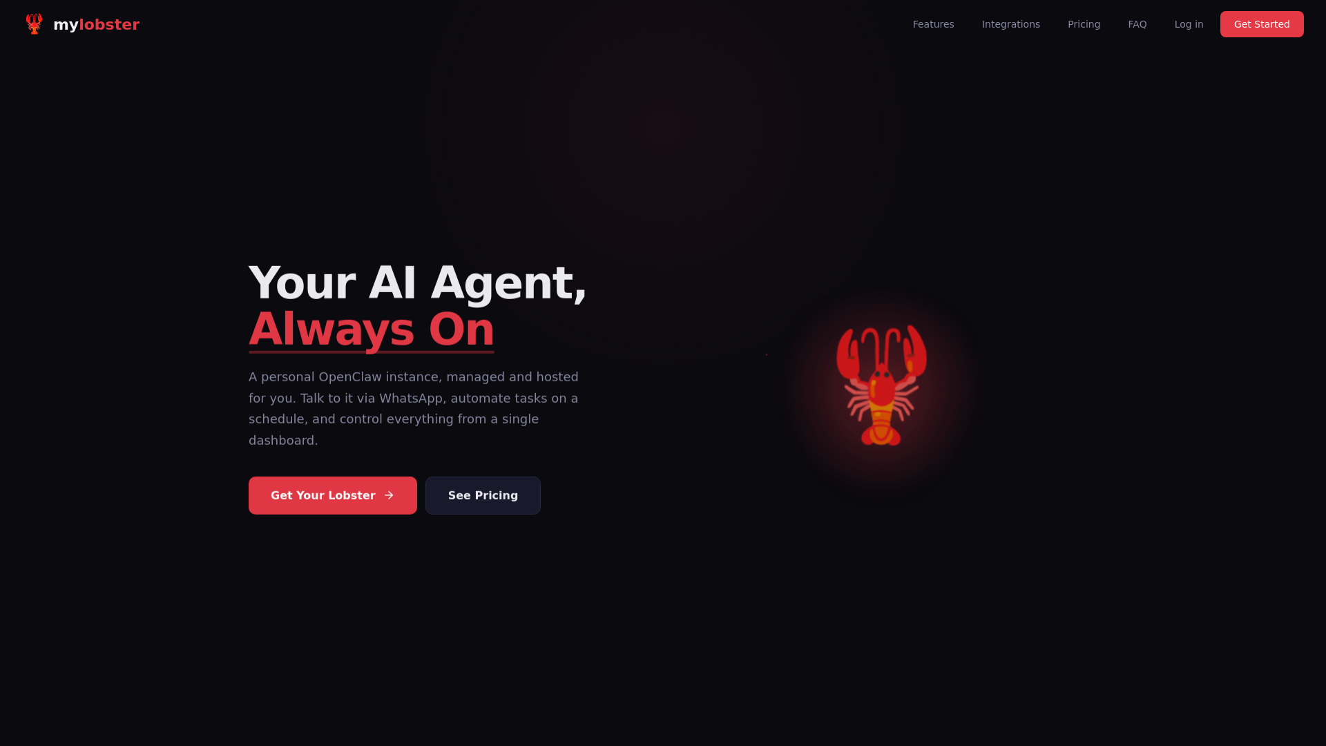 website screenshot of https://mylobster.dev