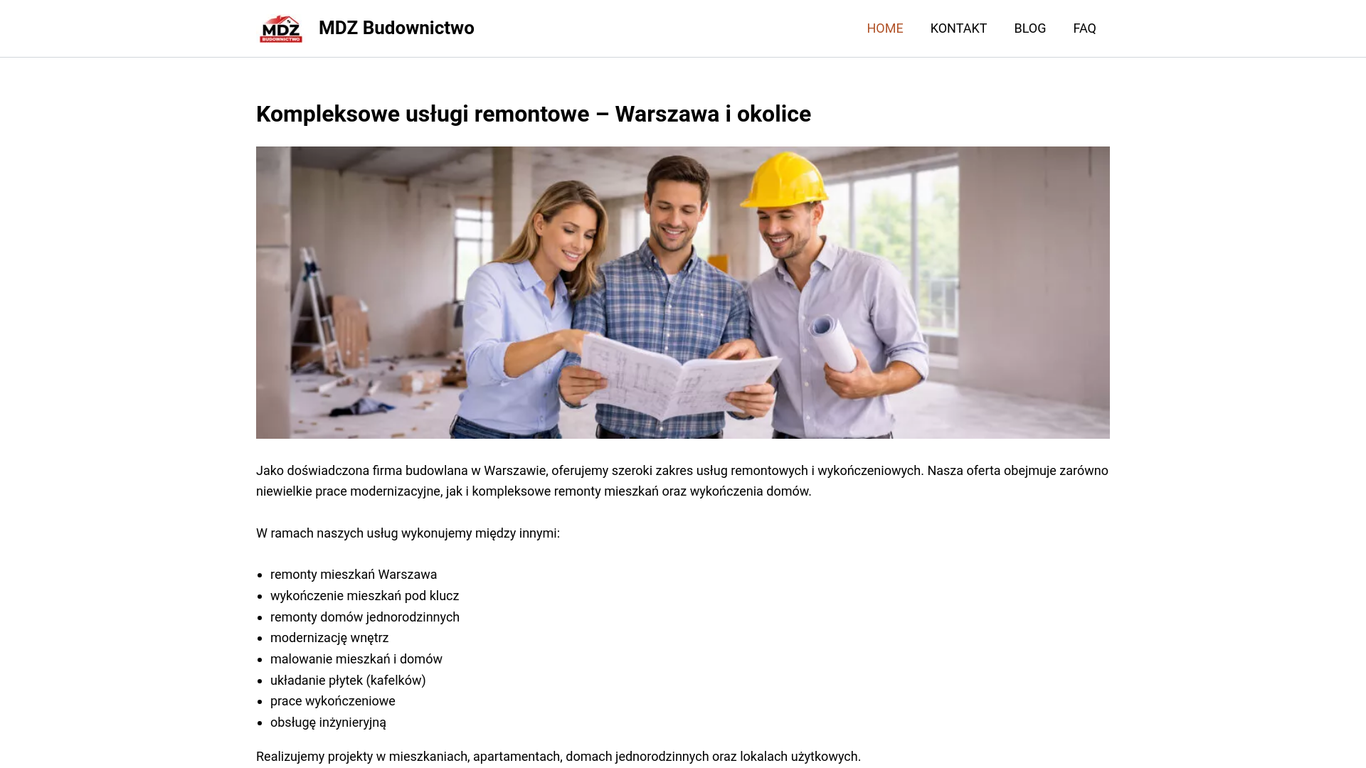website screenshot of https://mdzbudownictwo.pl/