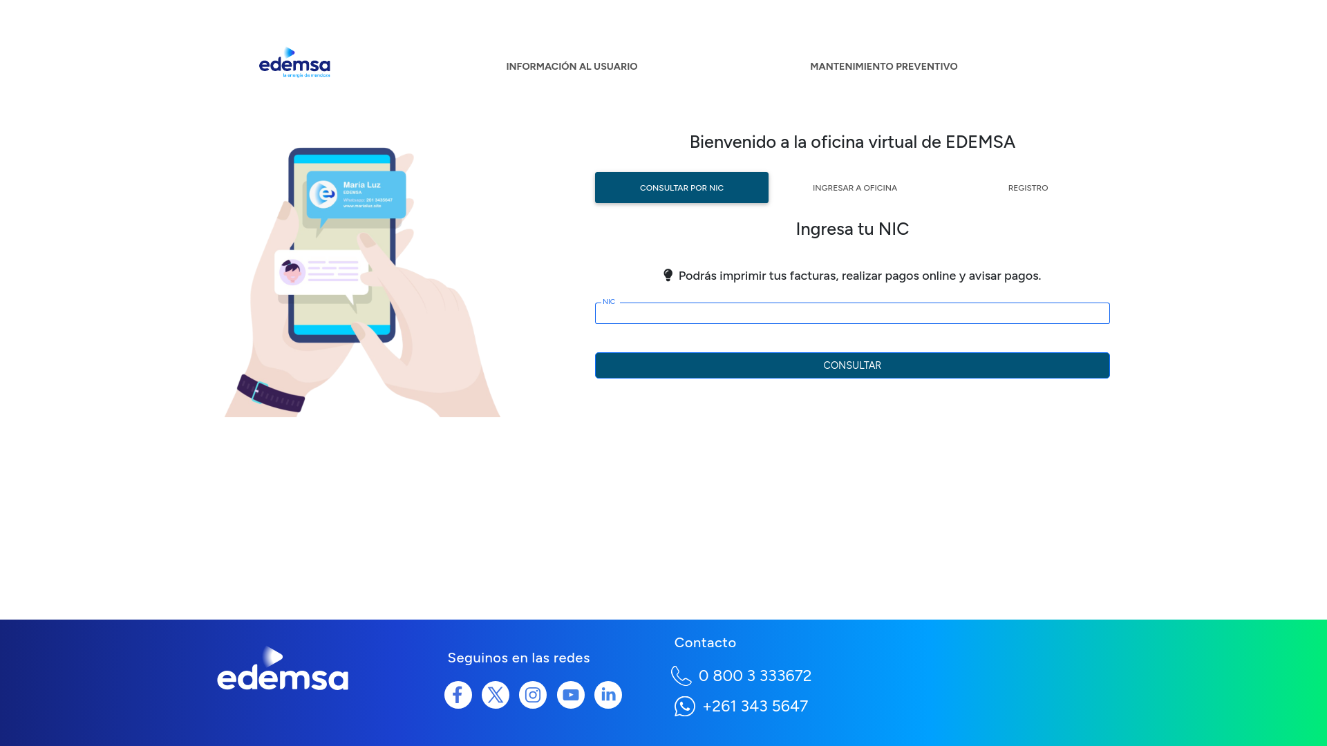 website screenshot of https://oficinavirtual.edemsa.com
