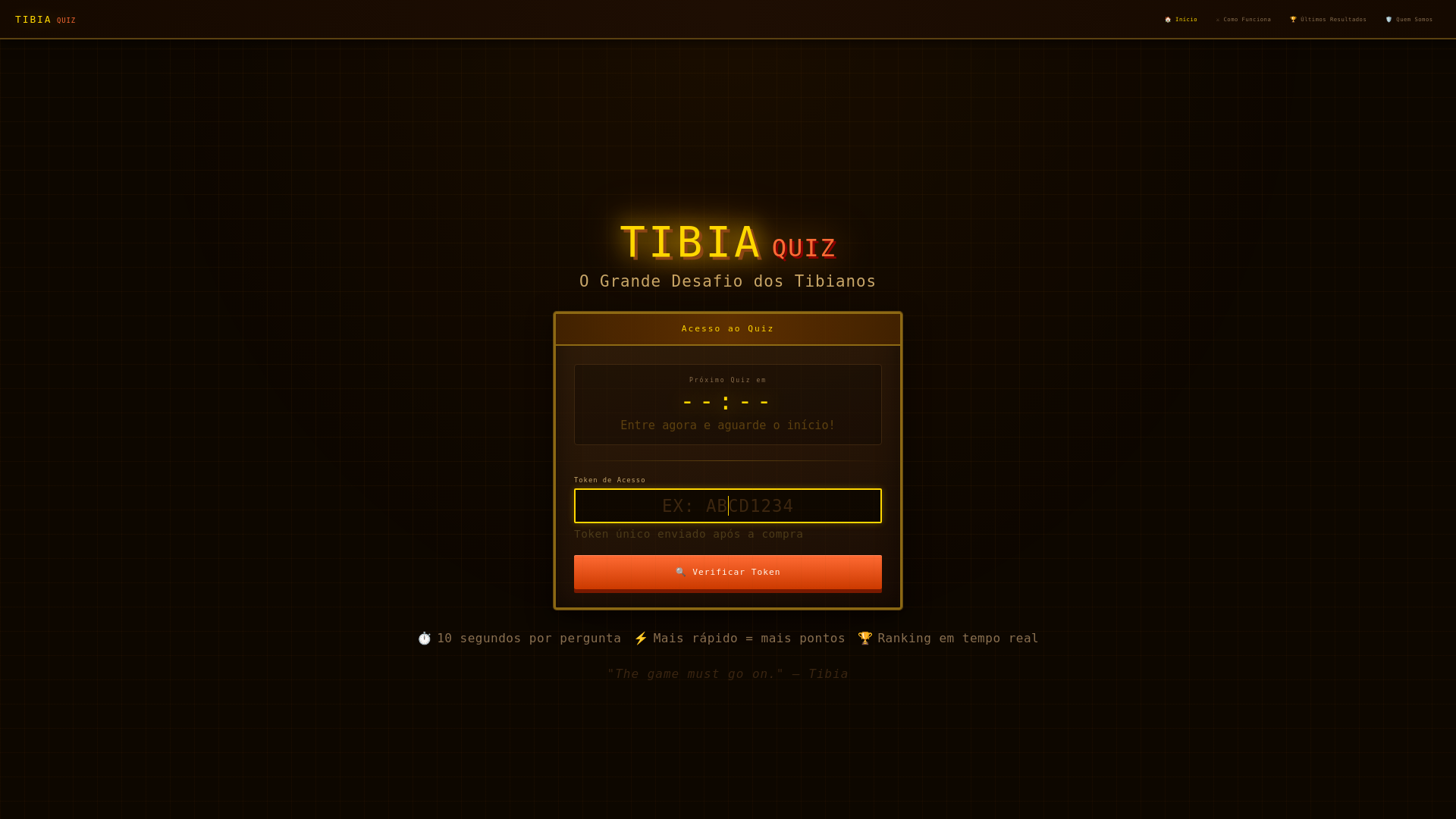 website screenshot of https://tibiaquiz.com.br/