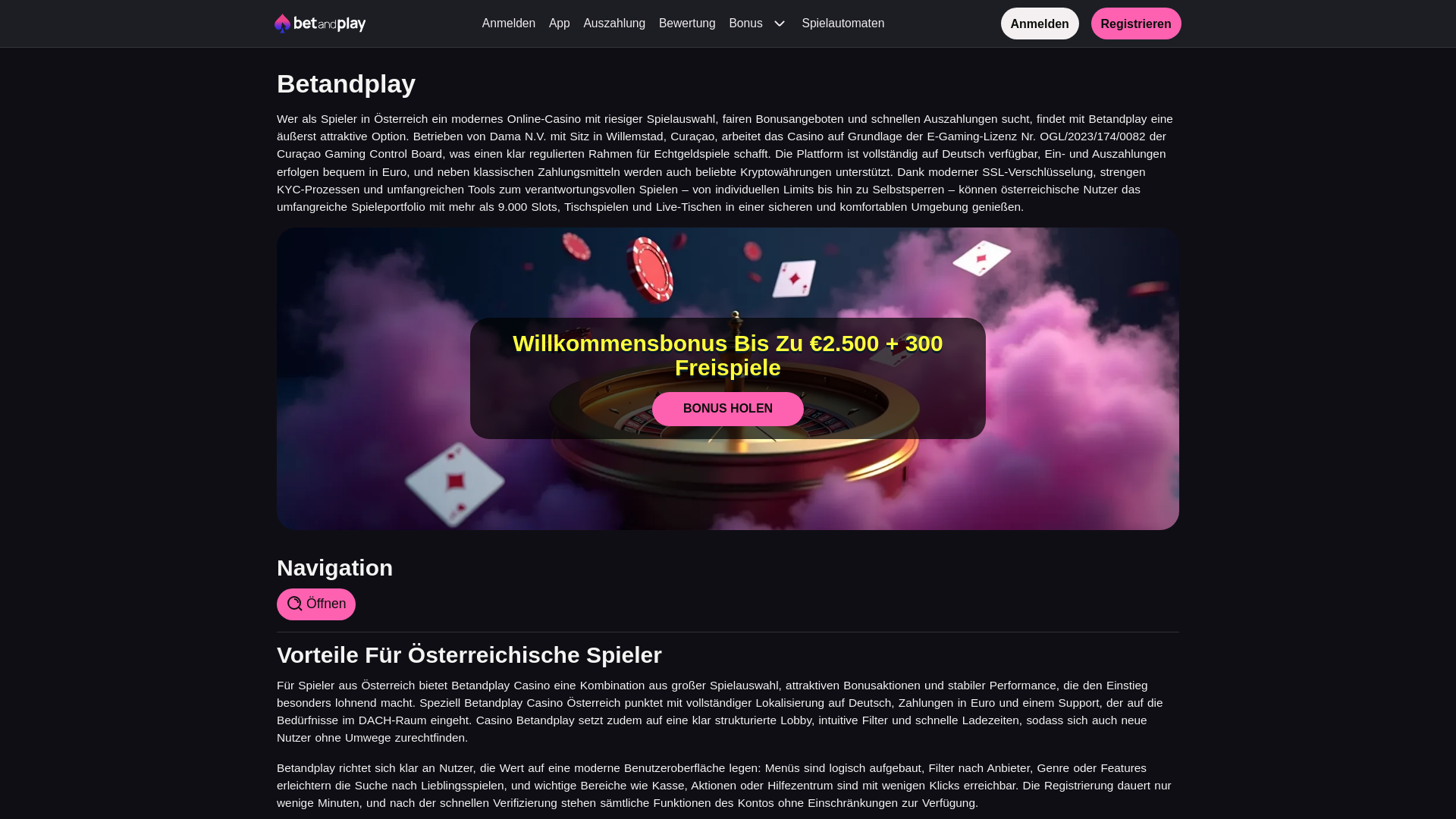 website screenshot of https://betandplay.co.at/