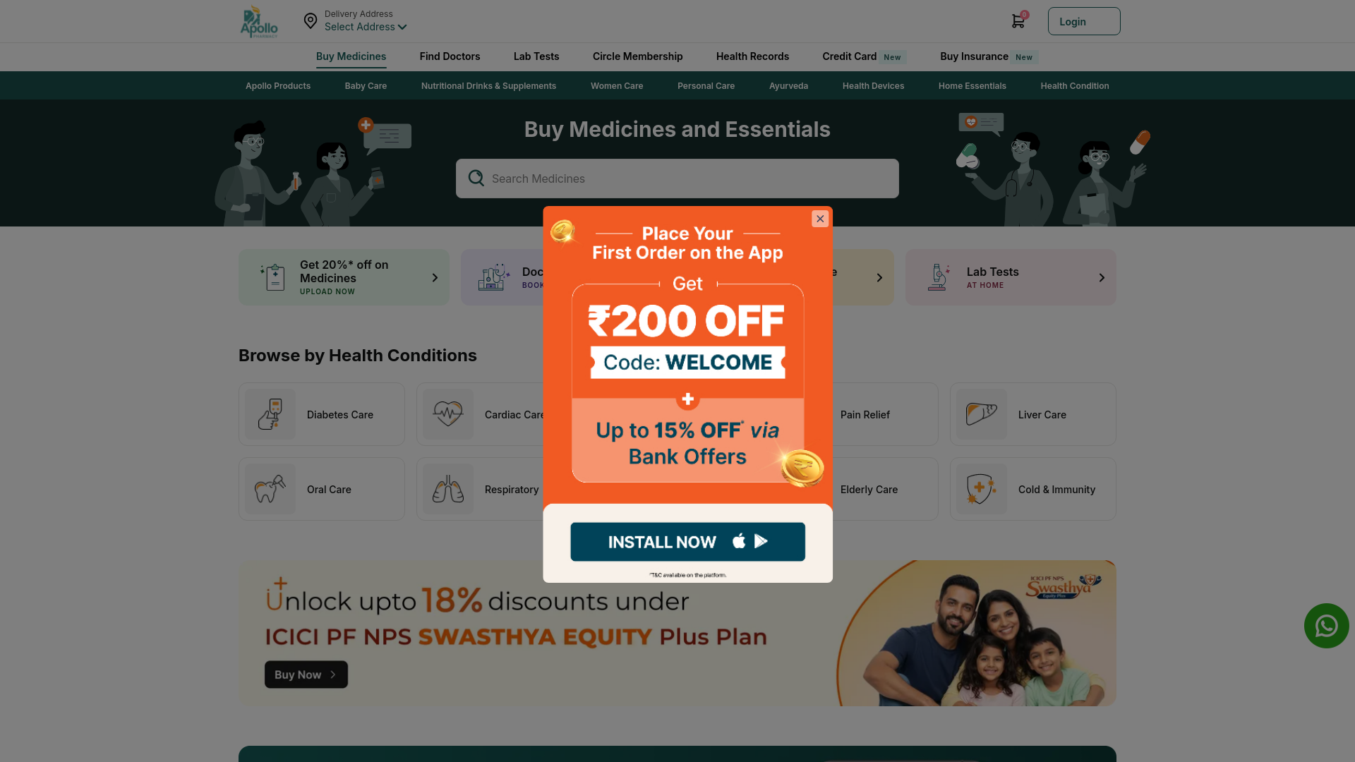 website screenshot of https://www.apollopharmacy.in
