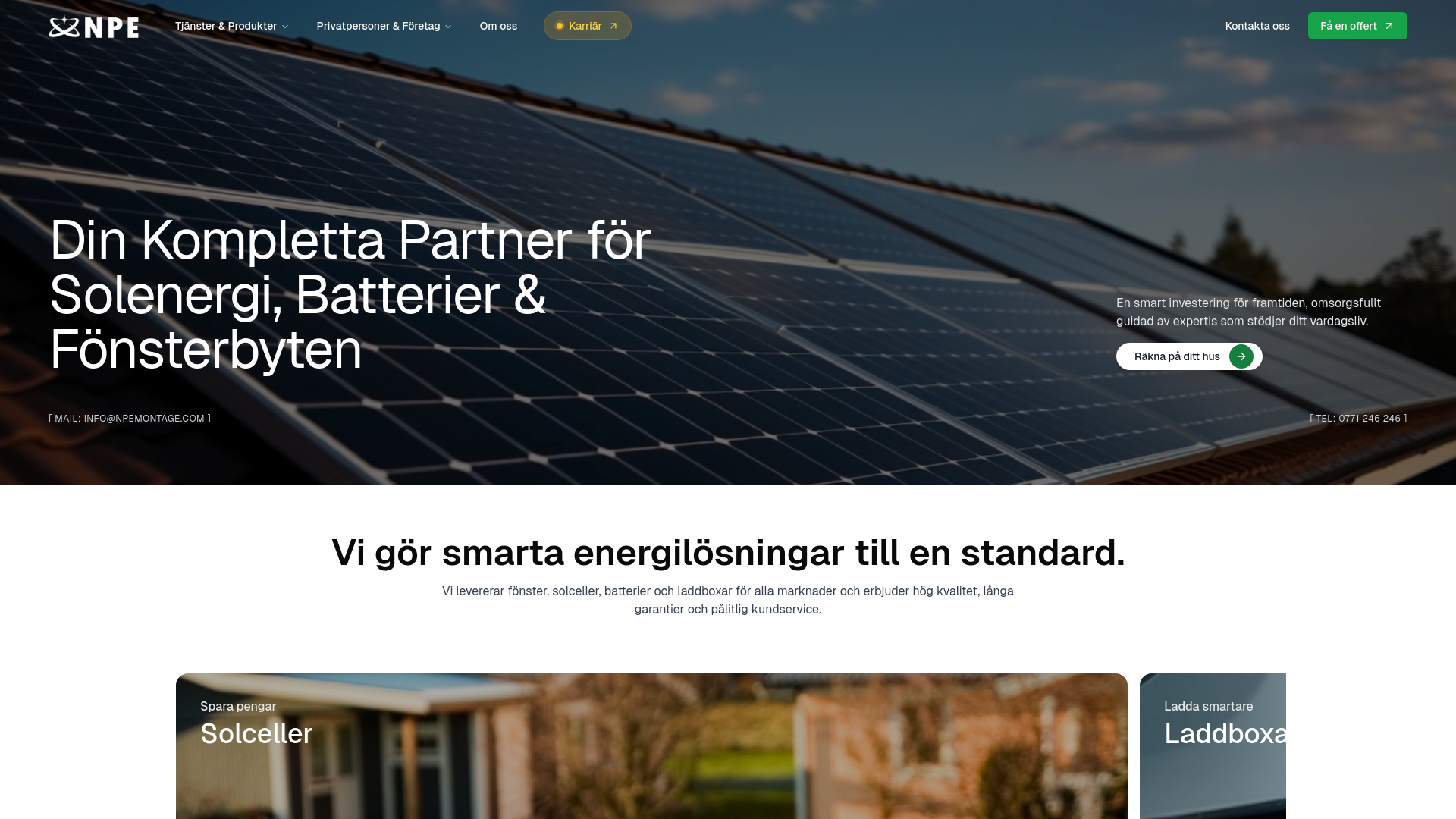 website screenshot of https://npemontage.se/