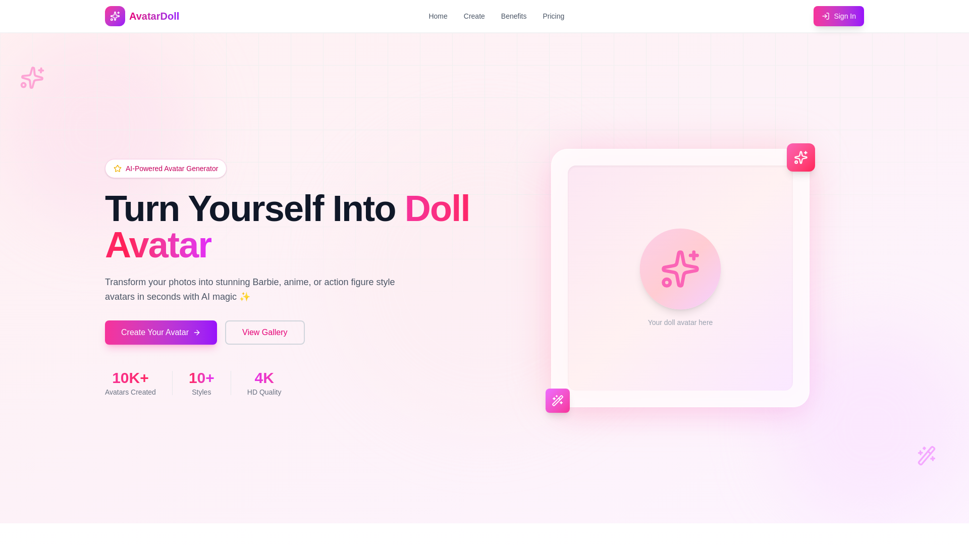 website screenshot of https://avatardoll.online/
