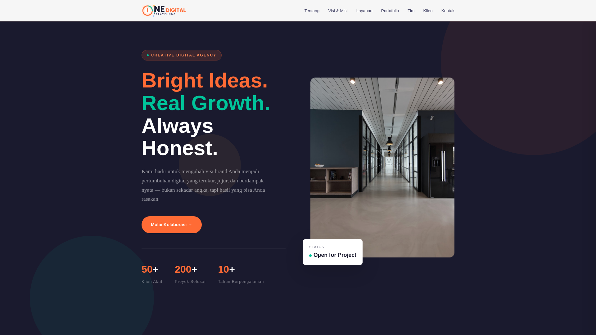 website screenshot of https://onedigitalcreativindo.com/