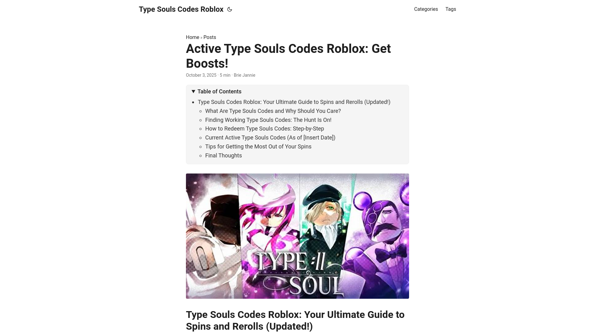 website screenshot of https://type-souls-codes-roblox.pages.dev