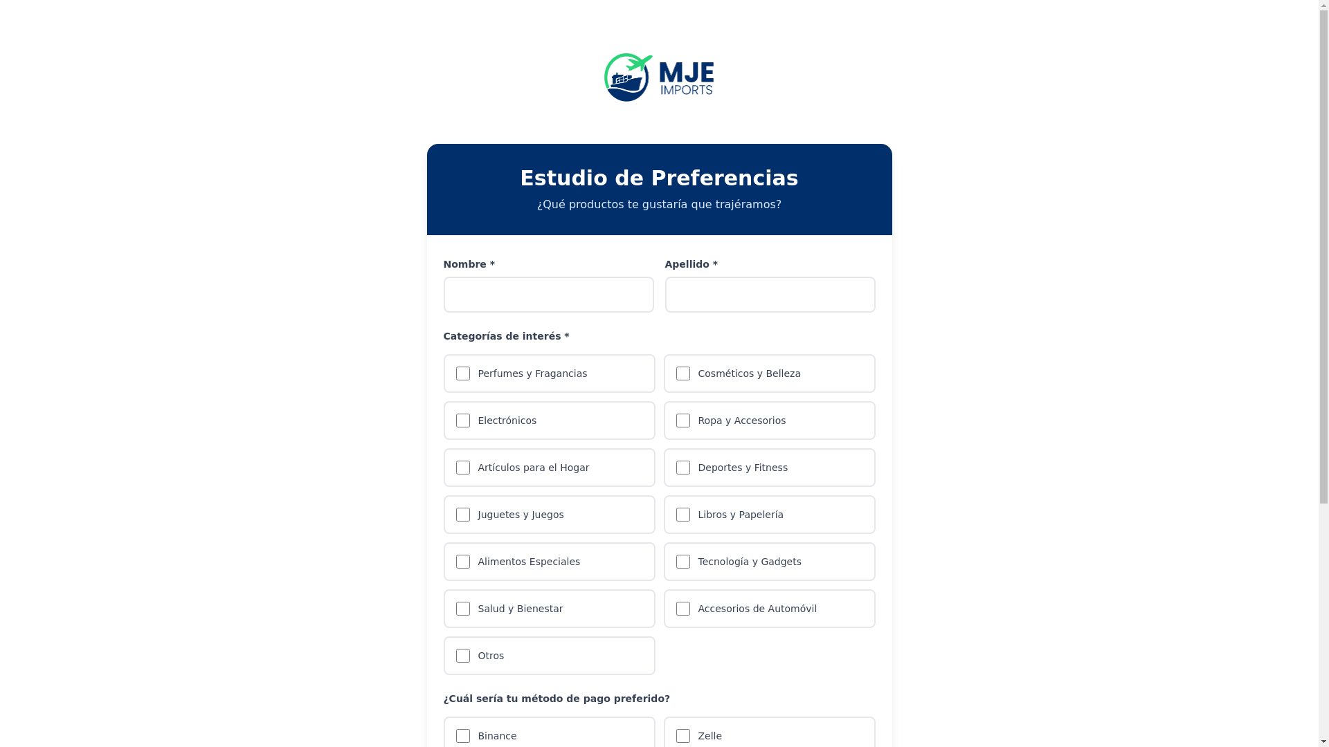 website screenshot of https://encuesta-mjeimports.pages.dev/