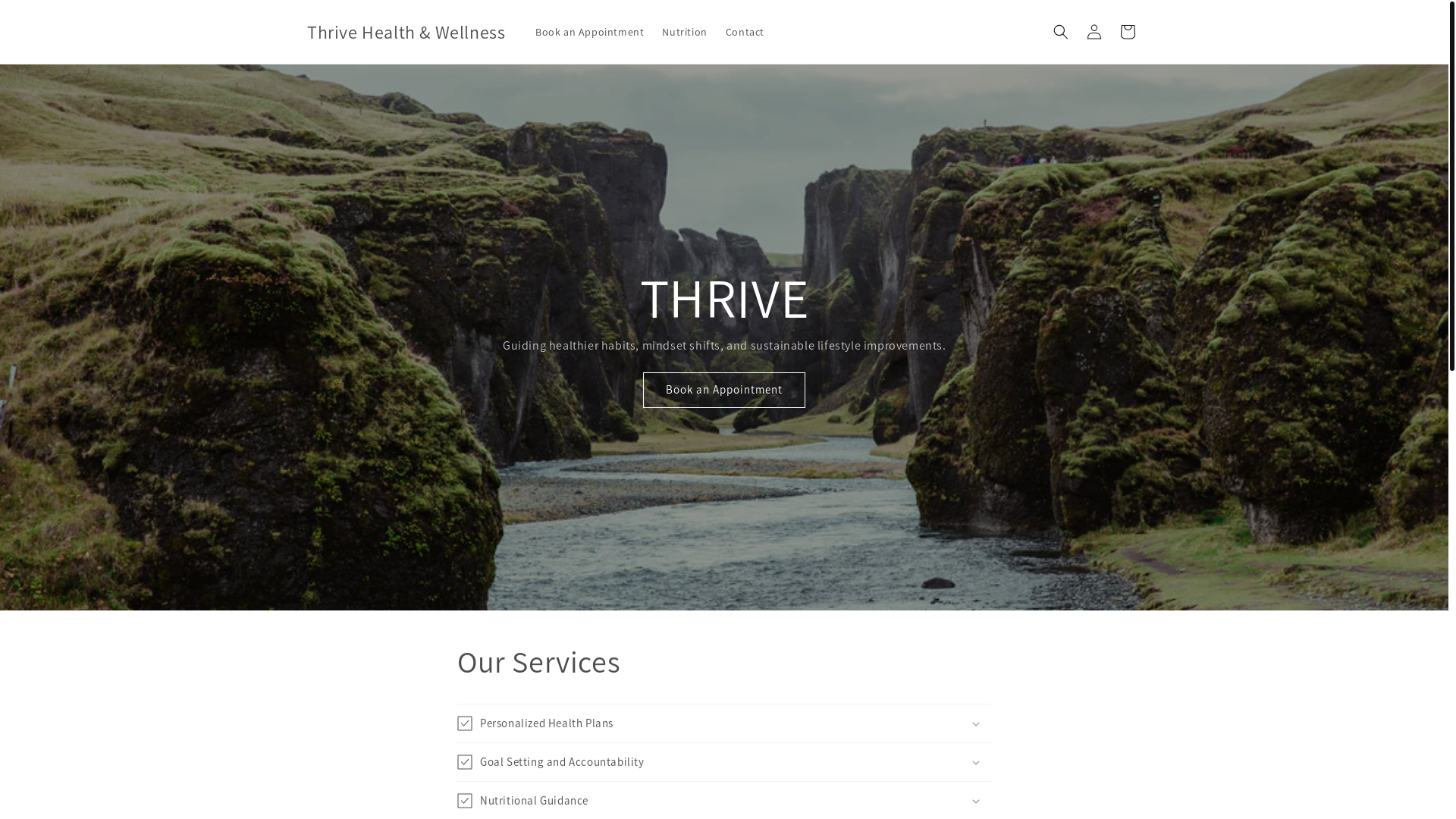 website screenshot of https://thrivelifestyleandwellness.com/
