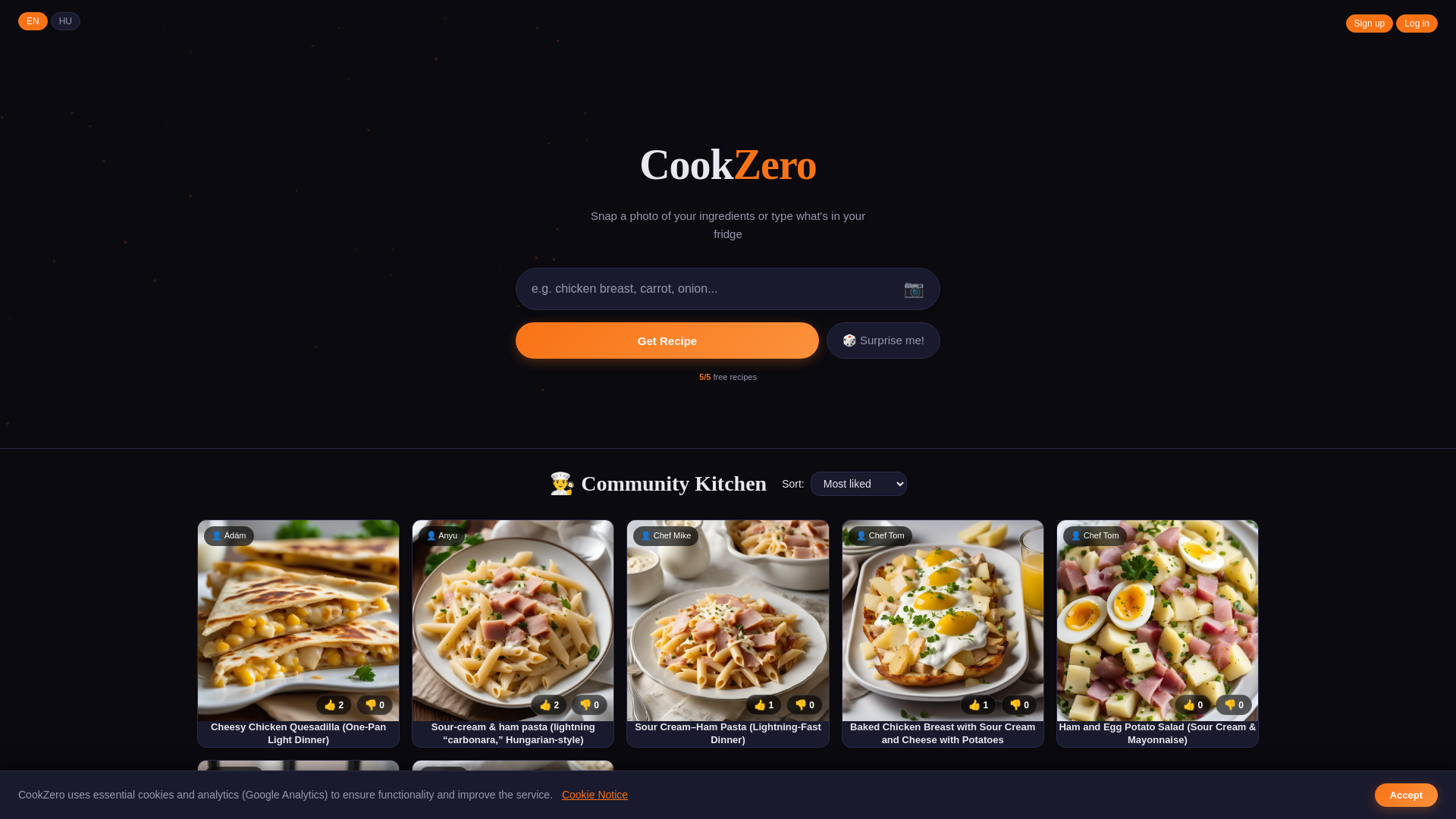 website screenshot of https://cookzero.eu/