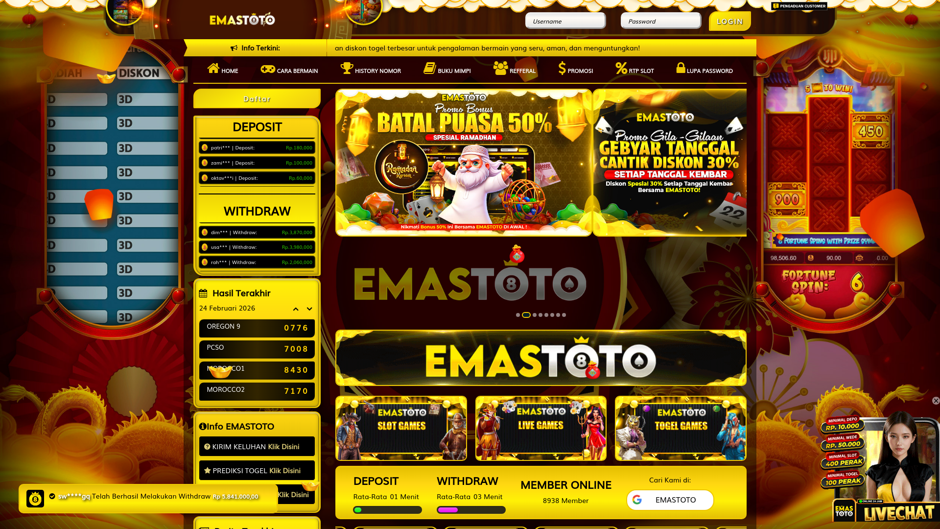 website screenshot of https://emastoto7.live/