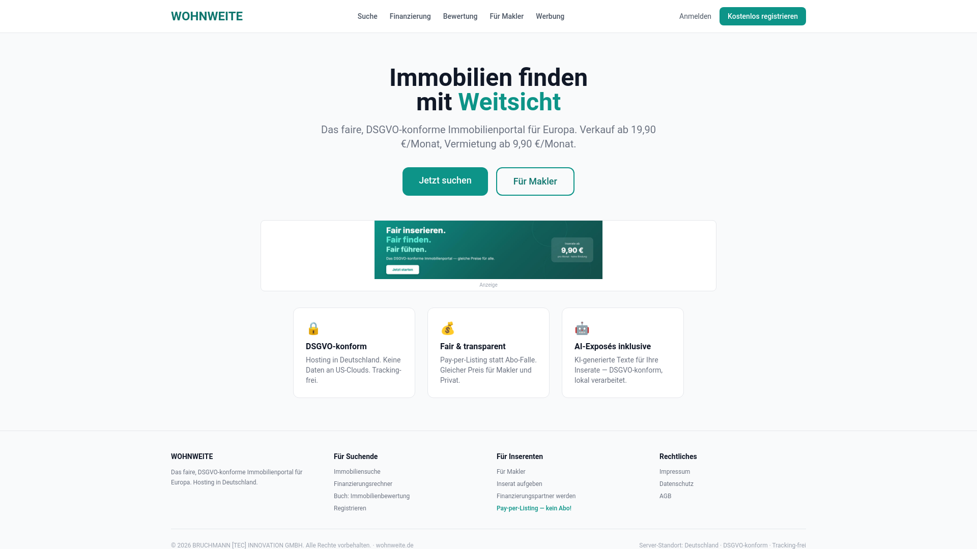 website screenshot of https://wohnweite.de