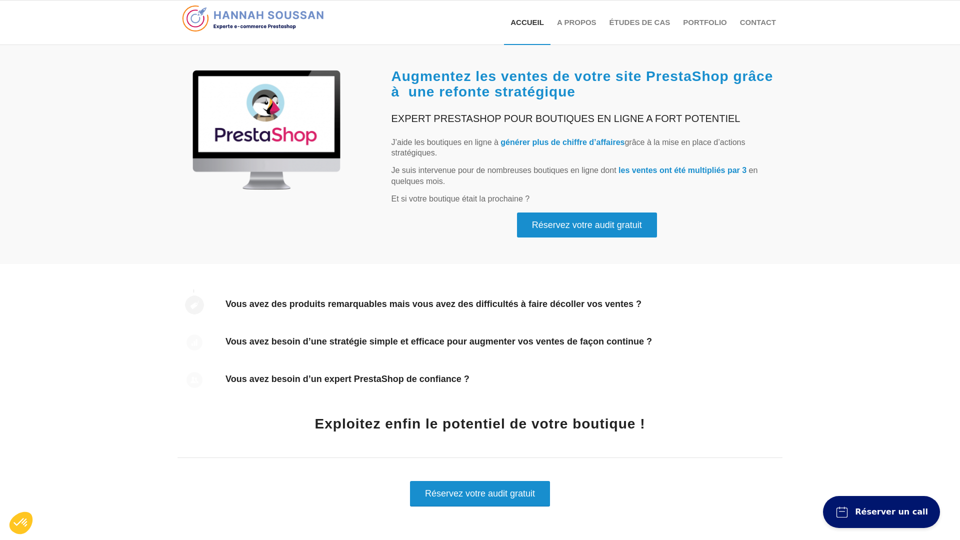 website screenshot of https://hannahsoussan-prestashop-expert.website