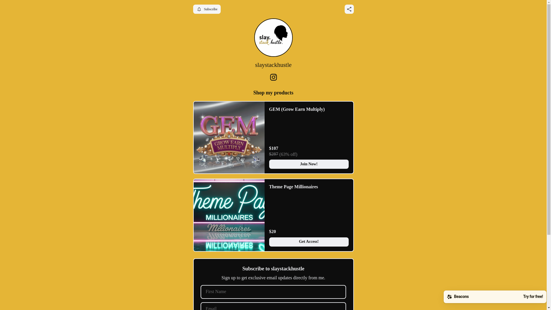 website screenshot of https://slaystackhustle.com/