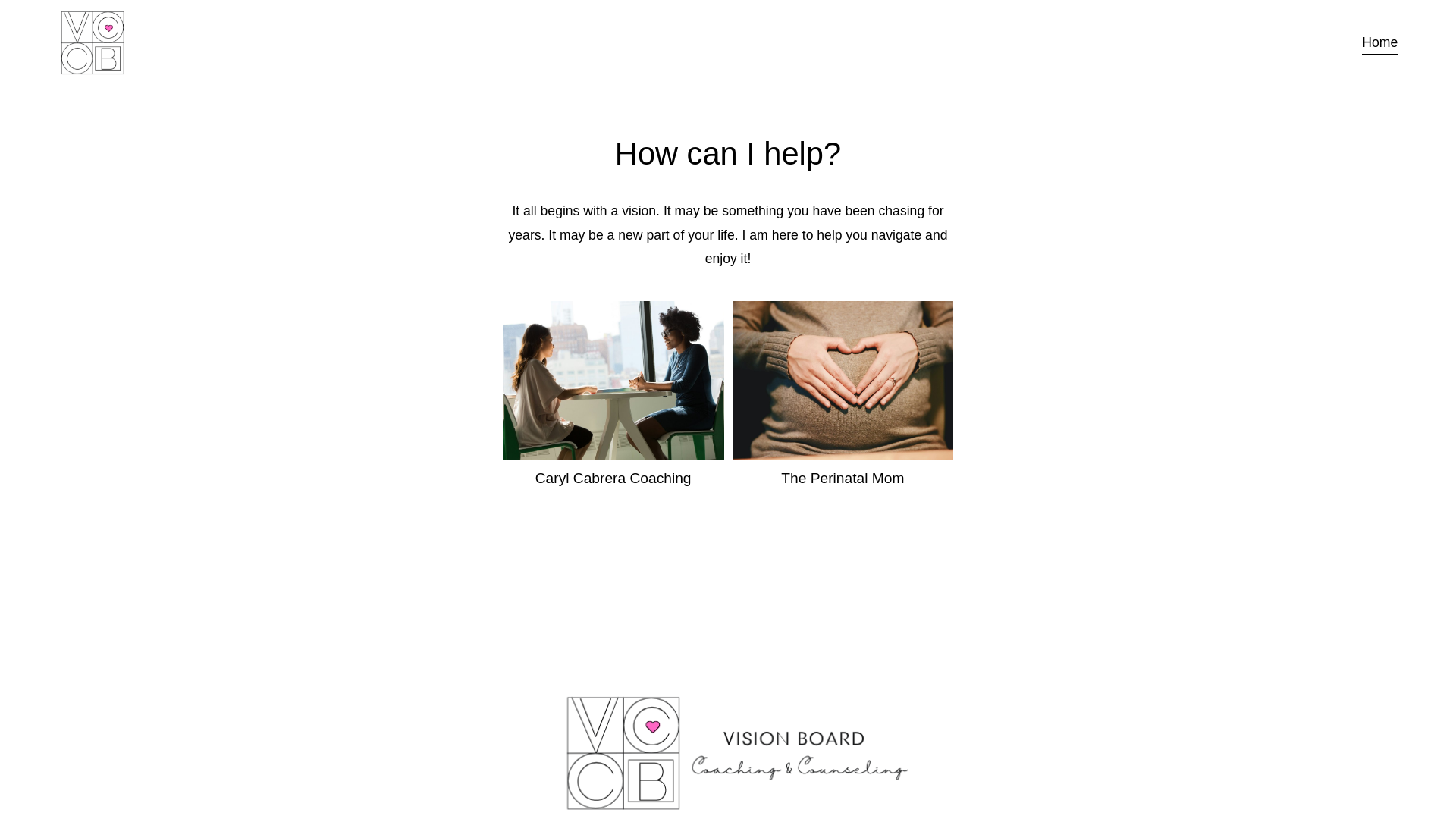 website screenshot of https://visionboardcoachingandcounseling.com/
