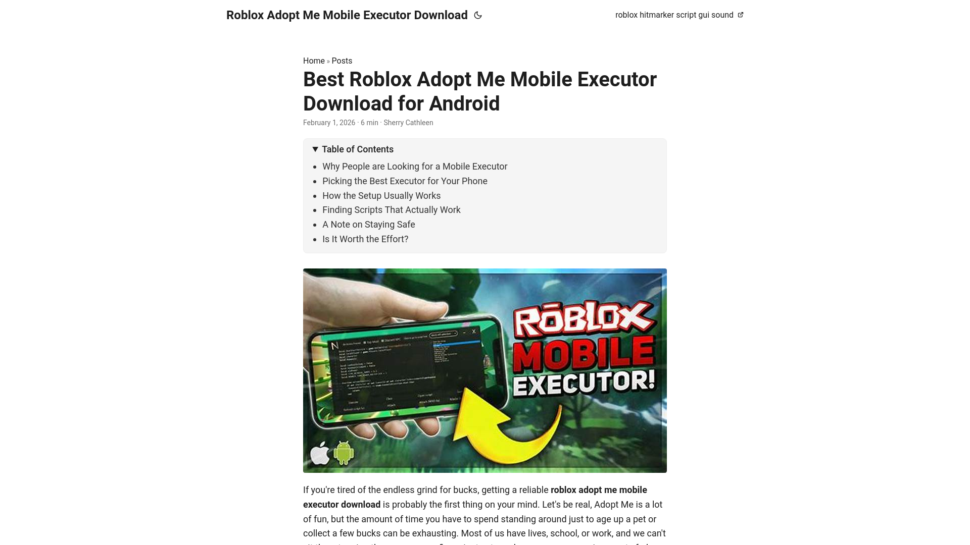 website screenshot of https://roblox-adopt-me-mobile-executor-download.pages.dev/
