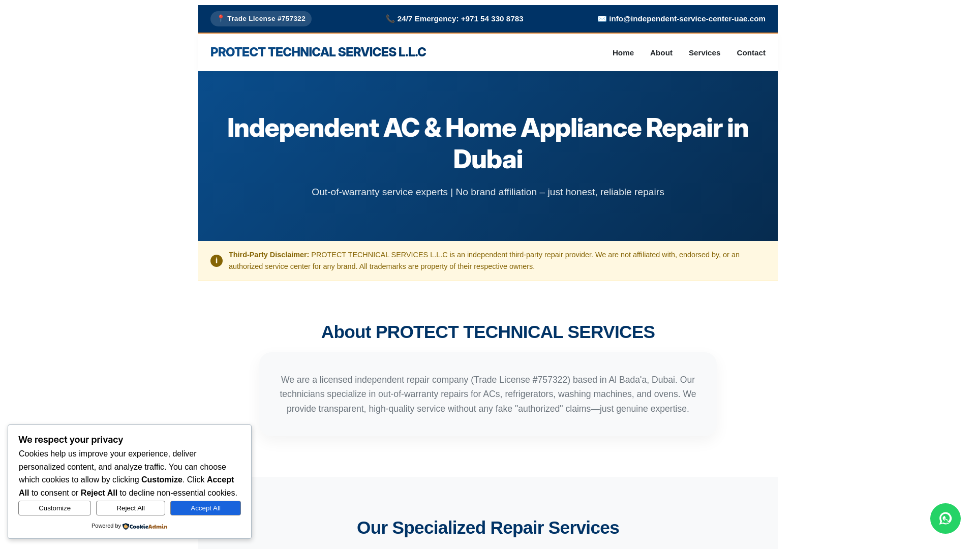 website screenshot of https://independent-service-center-uae.com/