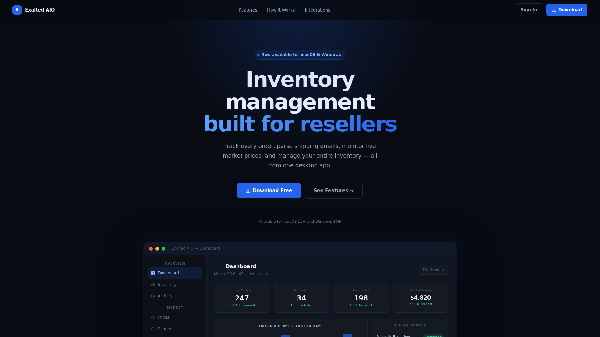 website screenshot of https://exaltedaio.pages.dev/