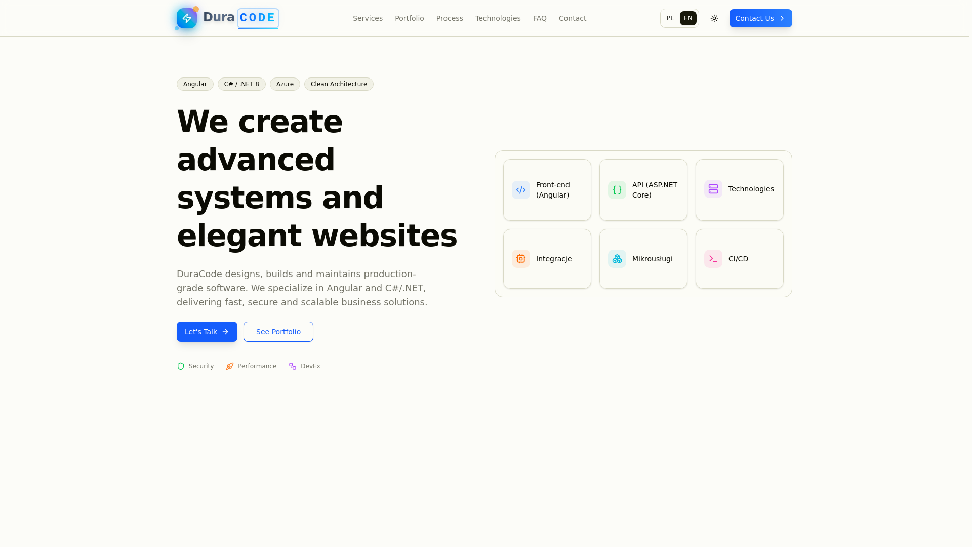 website screenshot of https://duracode.pl/