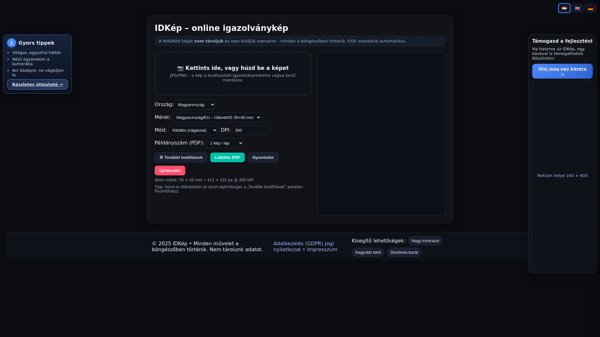 website screenshot of https://idpicturepdf.hu/