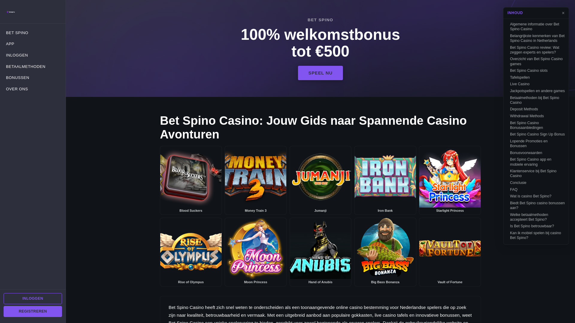 website screenshot of https://bet-spino-online-casino.com/