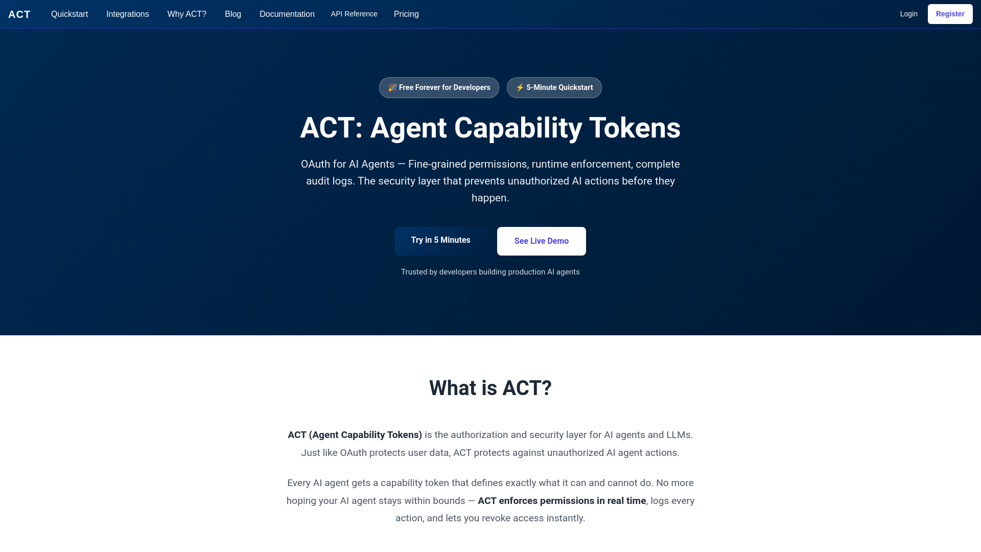 website screenshot of https://acttokens.com/