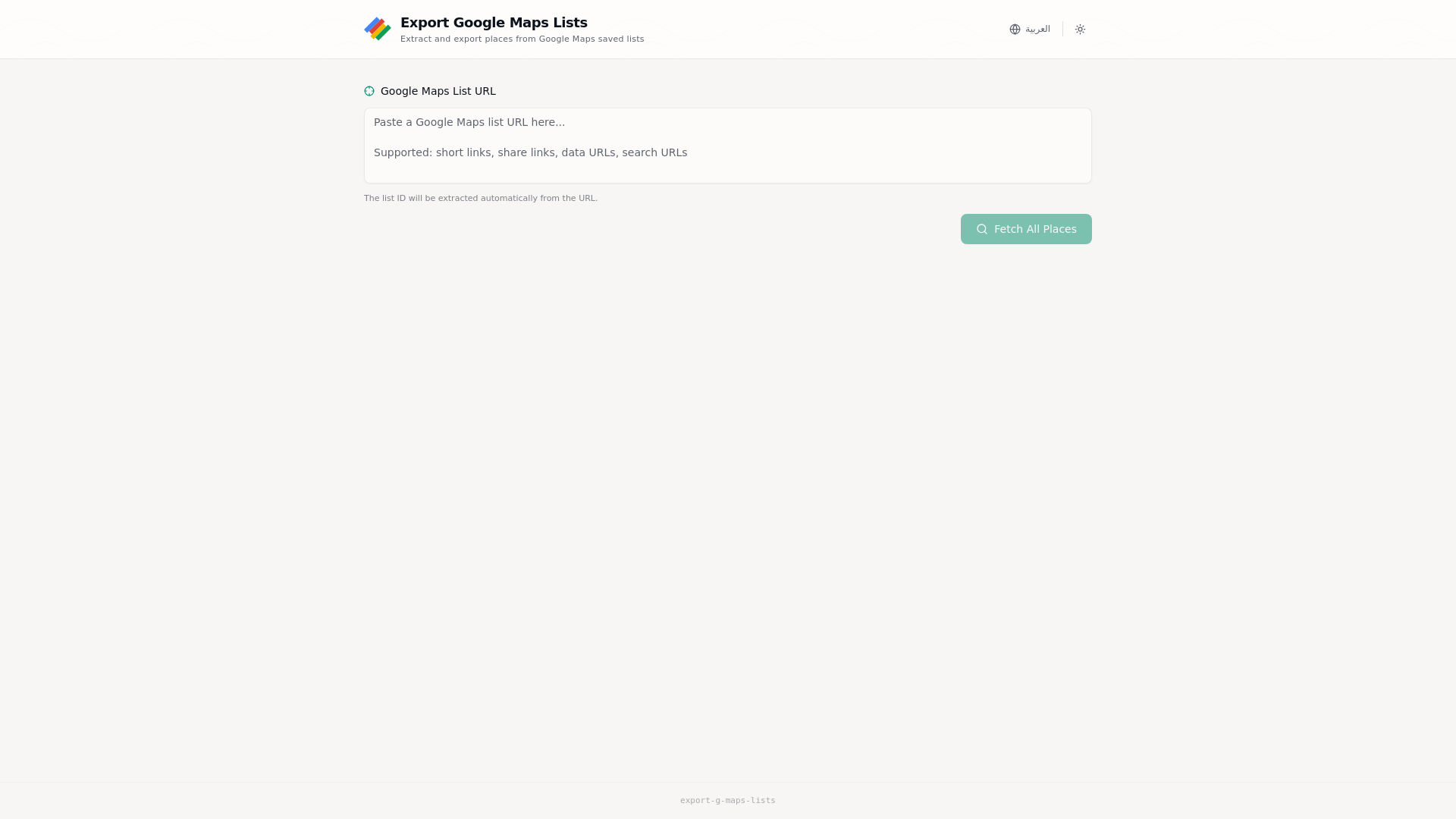 website screenshot of https://export-g-maps-lists.pages.dev/
